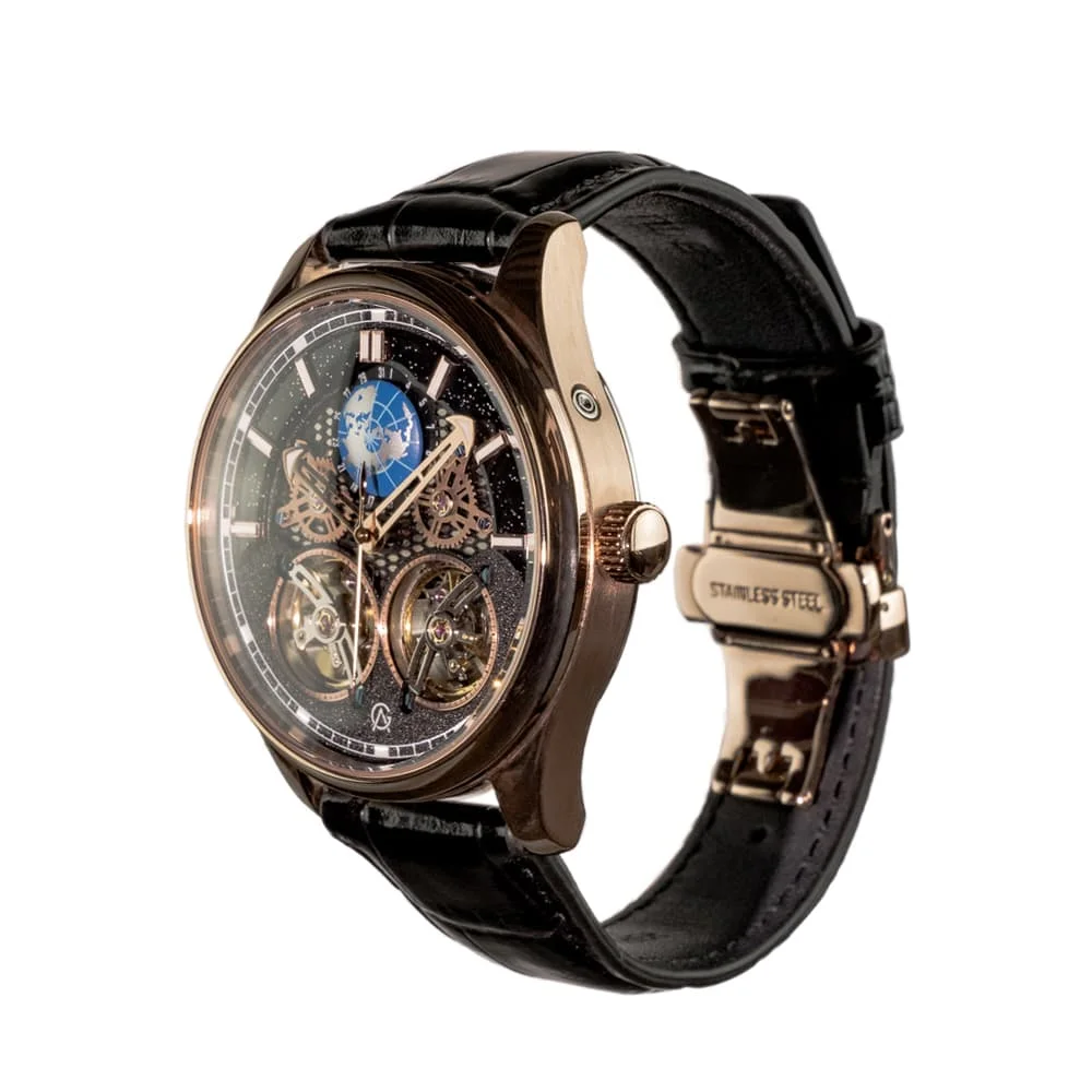 Product photo Galileo watch rose gold case black dial 3/4 view