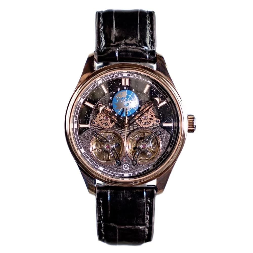 Product photo Galileo watch rose gold case black dial front view