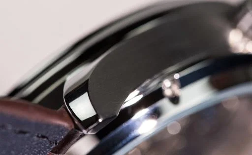 Close-up of the stainless steel case of the galileo watch
